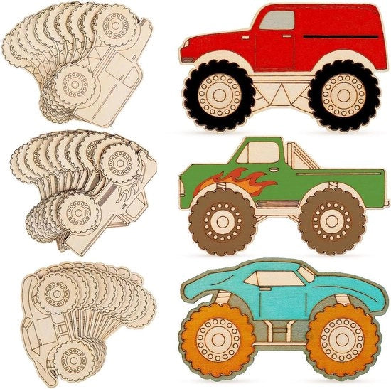 Pannelli di legno per hobbycar - 30 pezzi - Dischi di legno non lavorati - Scheda per dipingere - Decorazioni - Cadeaubox