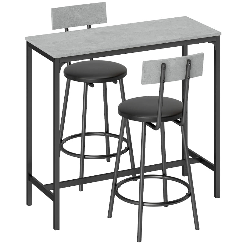 Set tavolo bar con 2 sgabelli 100x40x90.5 cm salvaspazio in MDF grigio