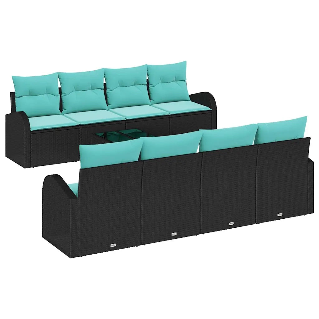 Set di divani con cuscino 9 pcs Nero e Turchese polyrattan 3354645