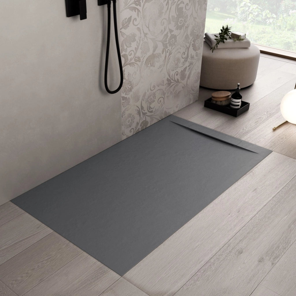 Piatto doccia in marmoresina grigio scuro effetto pietra cemento vincent, misura 80x110