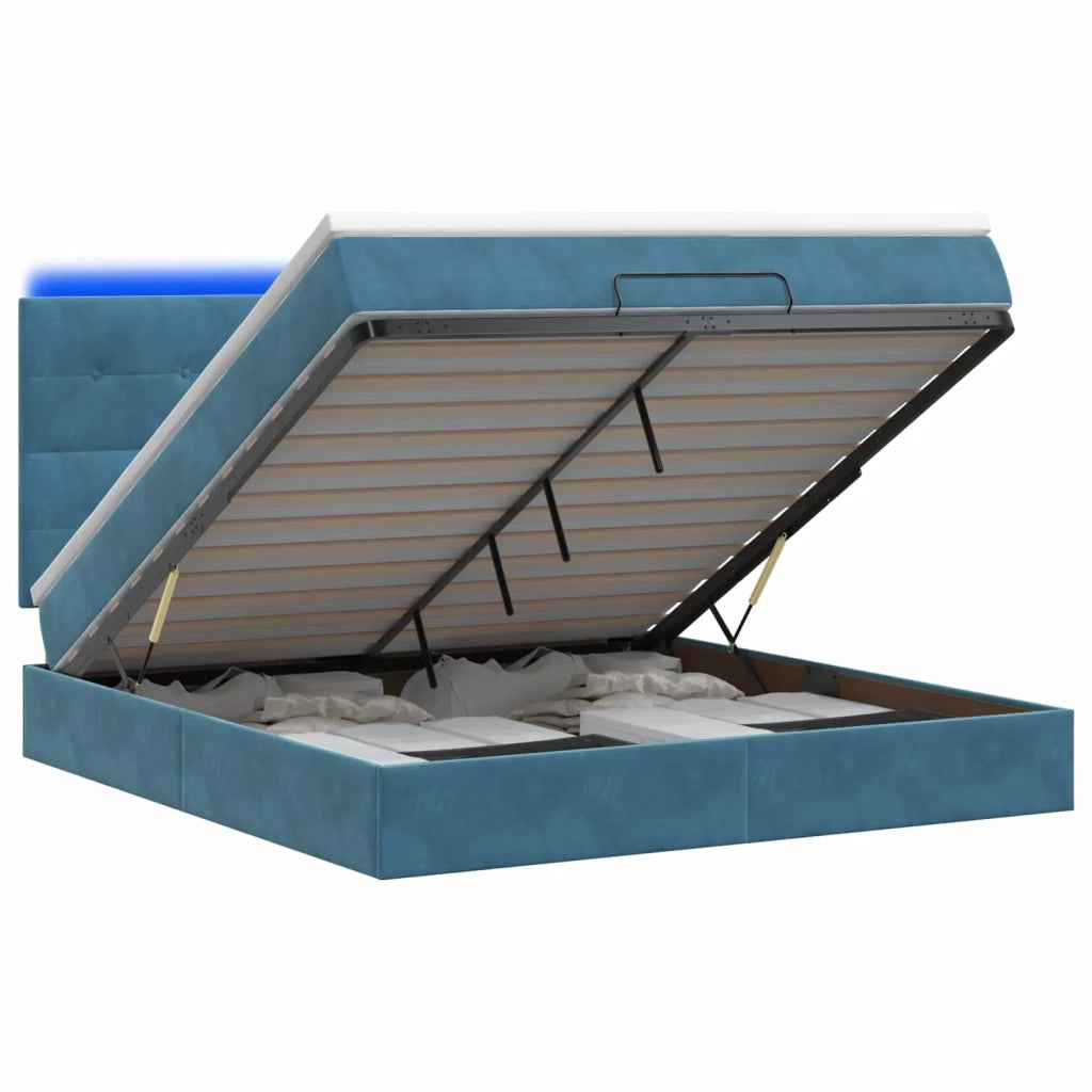 Letto Ottomano con Materasso e LED Blu scuro 160 x 200 cm 3458317