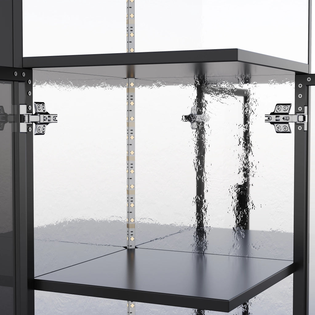 Vetrina 64x42x112 cm con mobile laterale estraibile e LED in vetro e truciolare nero