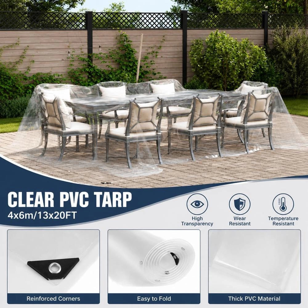 Telo trasparente con occhielli, 4x6 m, in PVC, robusto e durevole, ideale per esterni, giardino e balcone