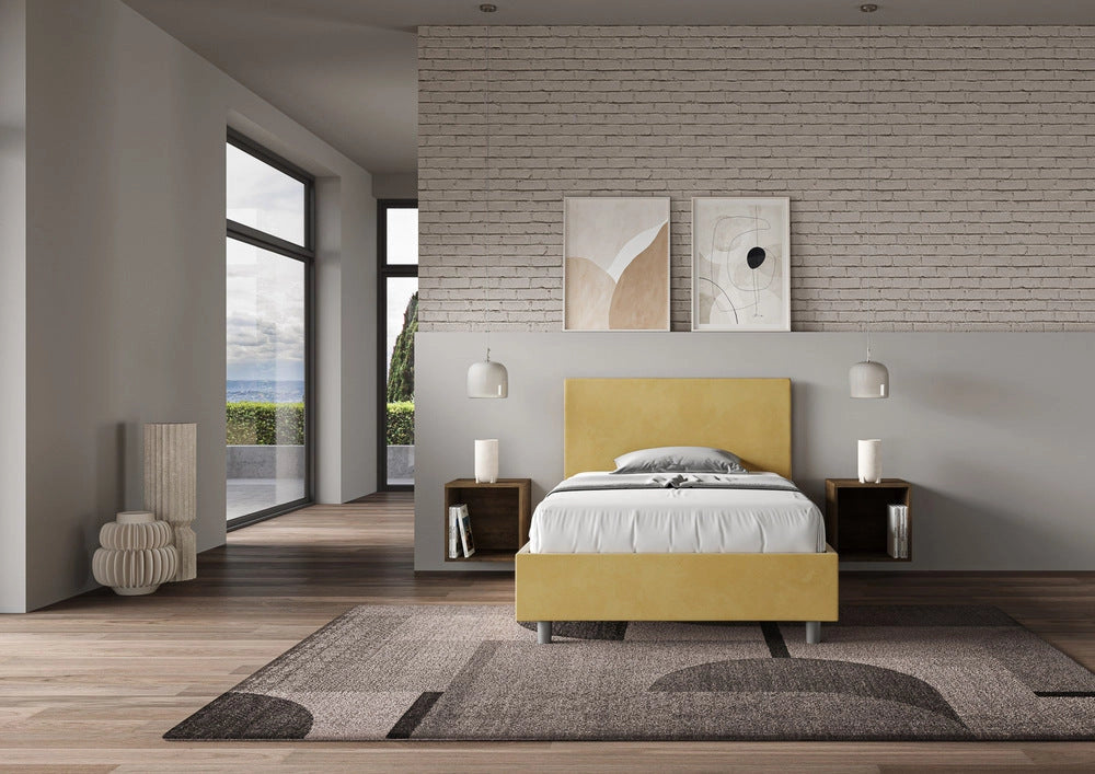 Letto Singolo 80x190 cm con Rete e Contenitore Adele Ocra