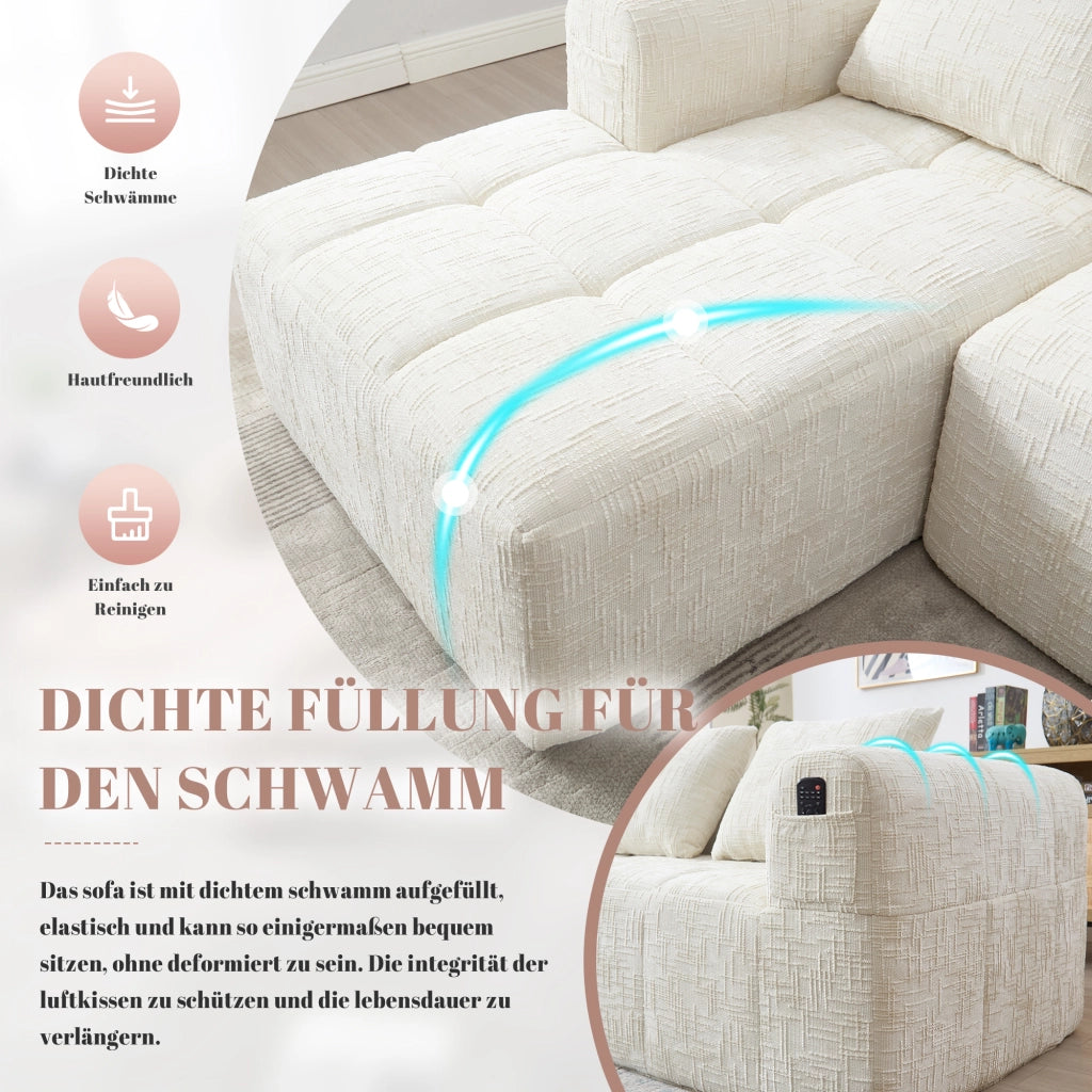 Divano ad angolo modulare 3 sedili 250 x 158 x 60 cm; meridiano; senza montaggio; cuscini 3; tasca laterale; ciniglia; beige