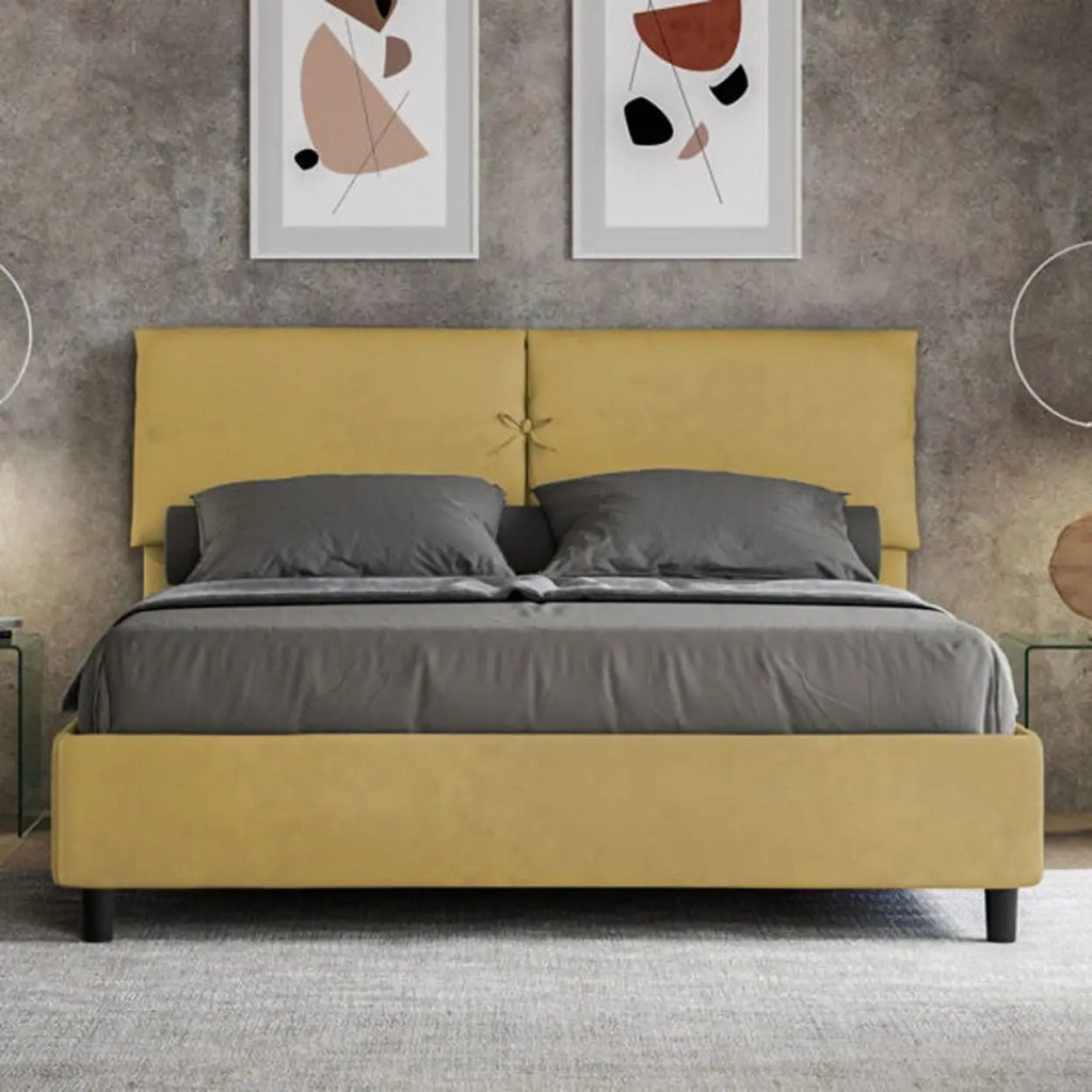 Letto matrimoniale senza rete imbottito 160x200 microfibra ocra Mados