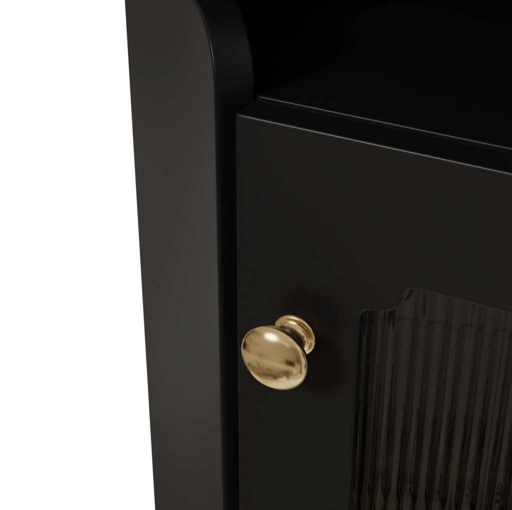 Mobile angolare LED nero in MDF con ante in vetro