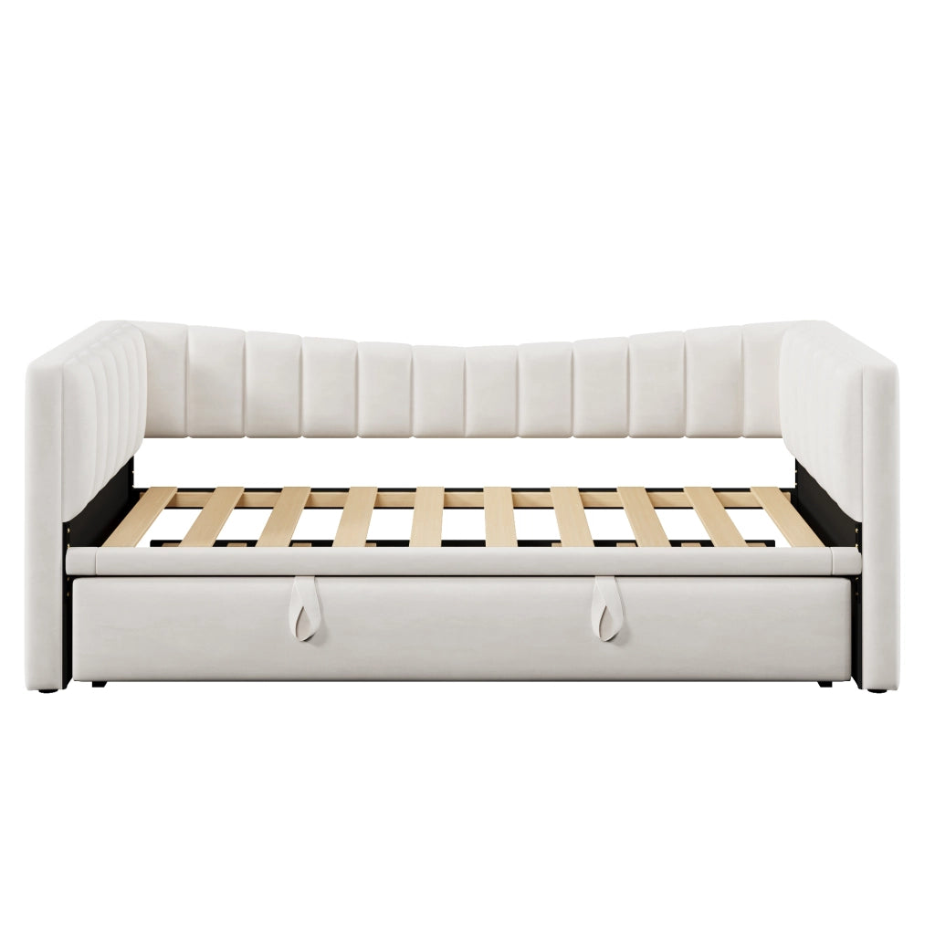 Letto divano 90 × 200 cm 1 posto con letto estraibile; senza materasso; in velluto e MDF; bianco