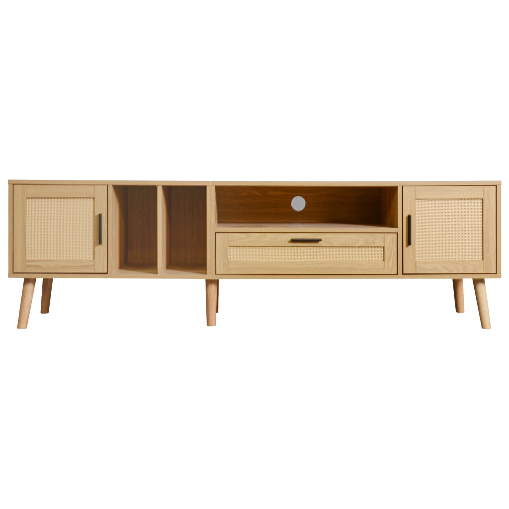 Mobile TV 180 cm color rovere con ante in rattan