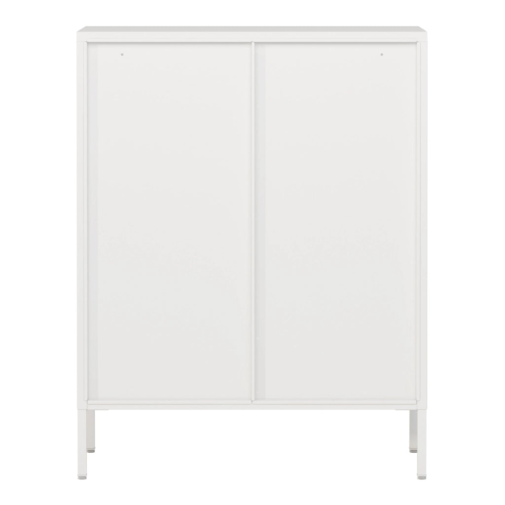 Credenza Fauske in Acciaio con 2 Ante in Vetro Temperato 101,5 x 80 x 40 cm Bianco [en.casa]