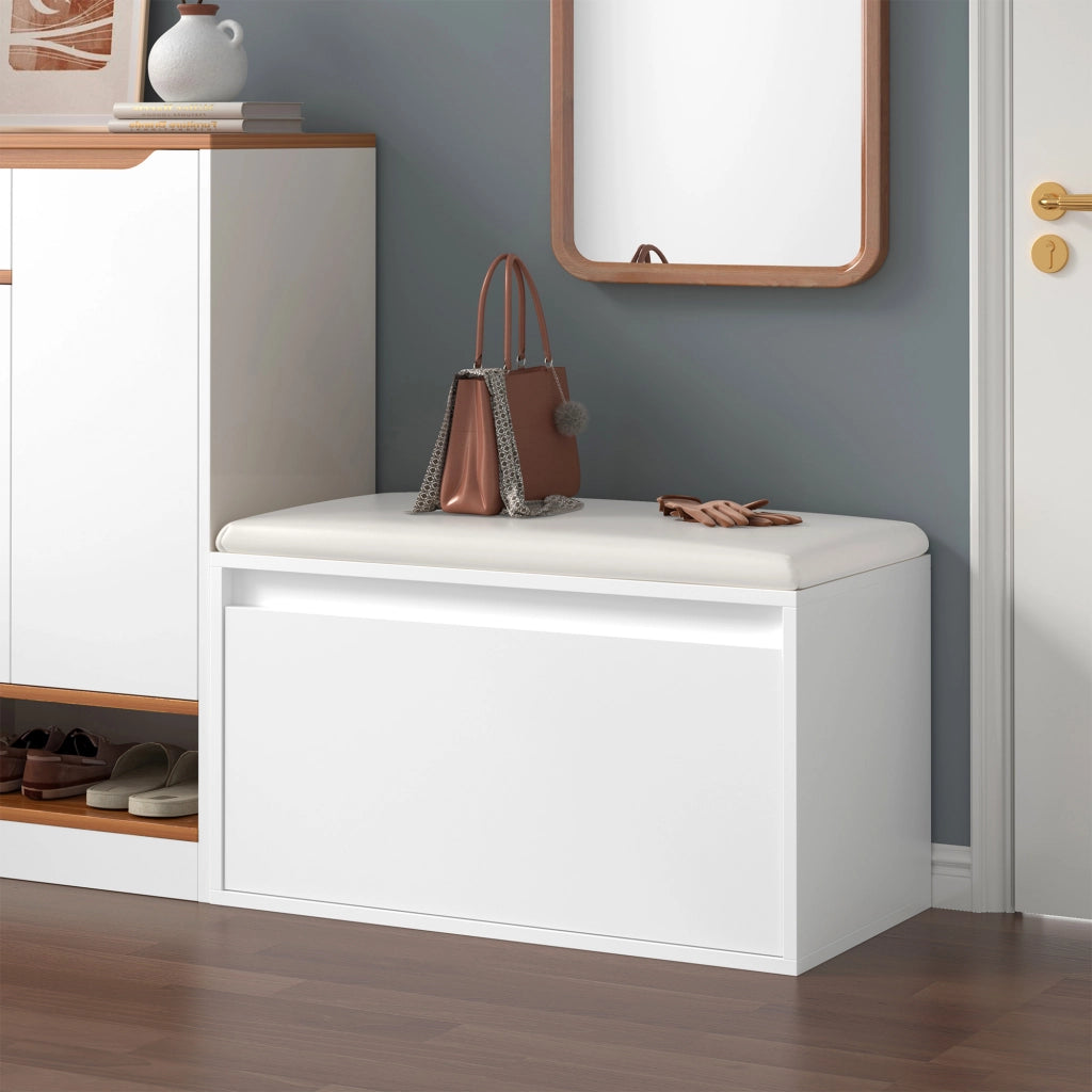 Panchina Portascarpe Degerfors con Cassetto 80x39x45 cm Bianco [en.casa]