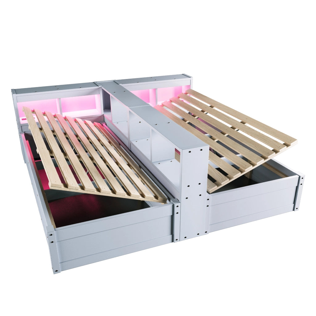 Divano Letto 90/180x200 cm Multifunzione in Legno MDF Grigio con Contenitore Idraulico e LED