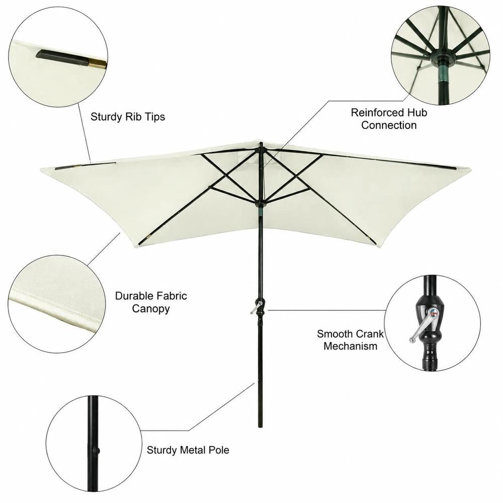 Parasol With LEDs And Steel Mast, Sand White, 2x3 M