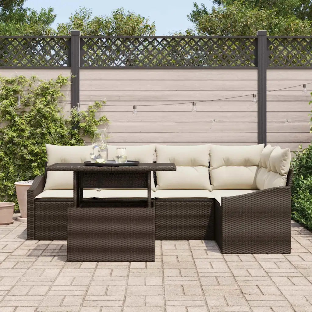 Set Divano da Giardino con cuscino 6 pcs Marrone e crema