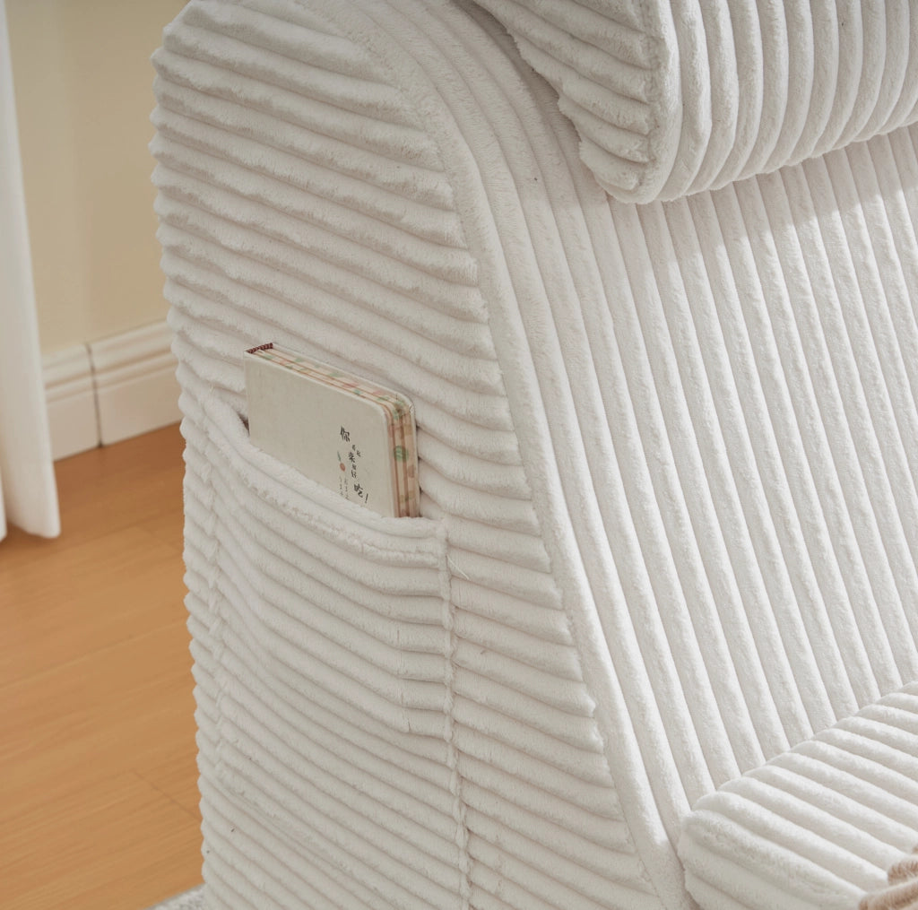 Poltrona singola ergonomica 160x66x90 cm in velluto a coste beige; con tasca laterale