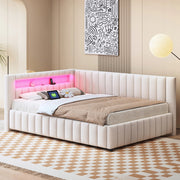 Letto imbottito con LED e USB - Xylo - 140x200 - Beige