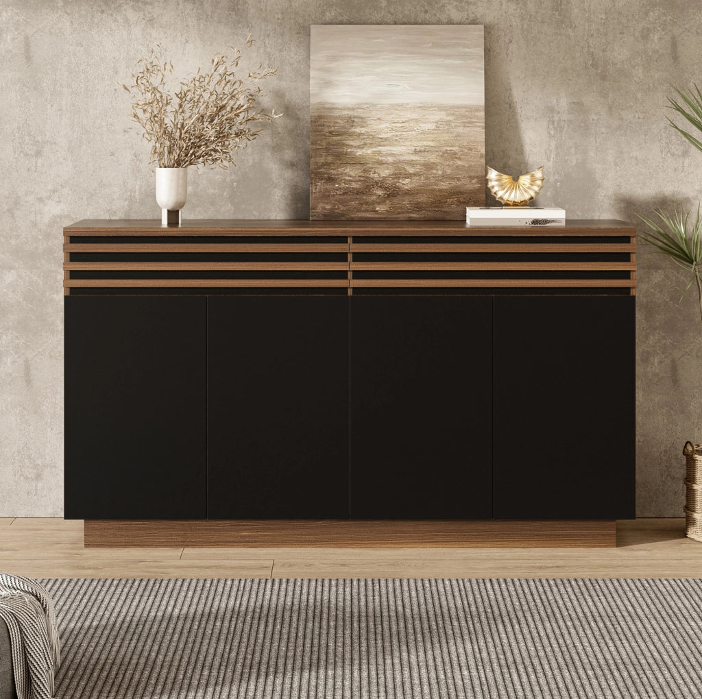 Sideboard moderno in MDF 150x40x85 cm nero e marrone