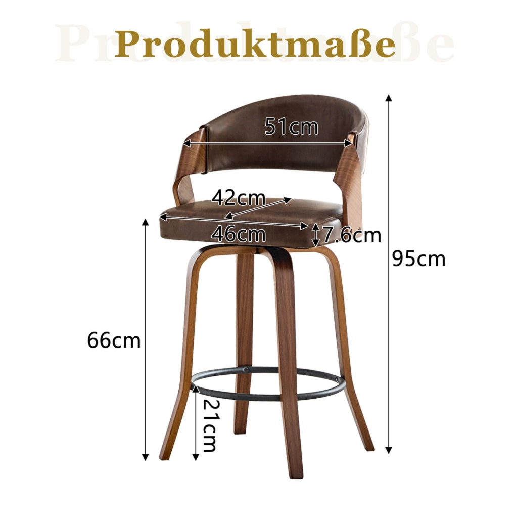 Set di 2 sgabelli da bar ULEVR con schienale, altezza seduta 66 cm, legno e similpelle marrone