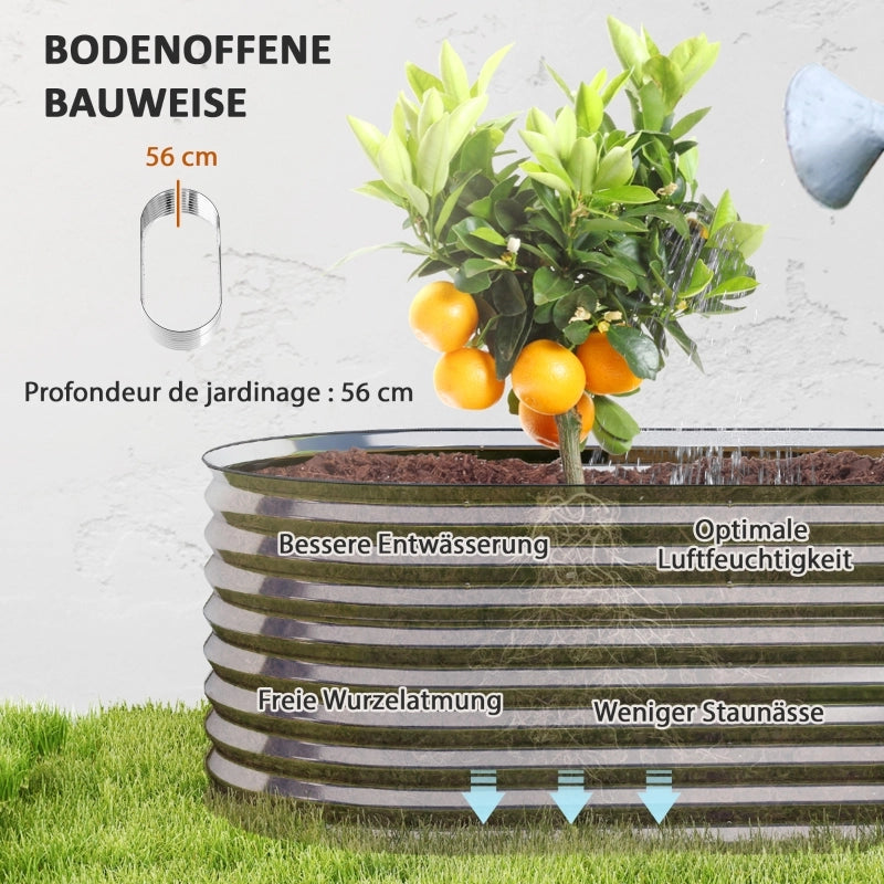 Fioriera in metallo con bordo di sicurezza e guanti, fondo aperto, 160L x 80P x 56A cm, grigia