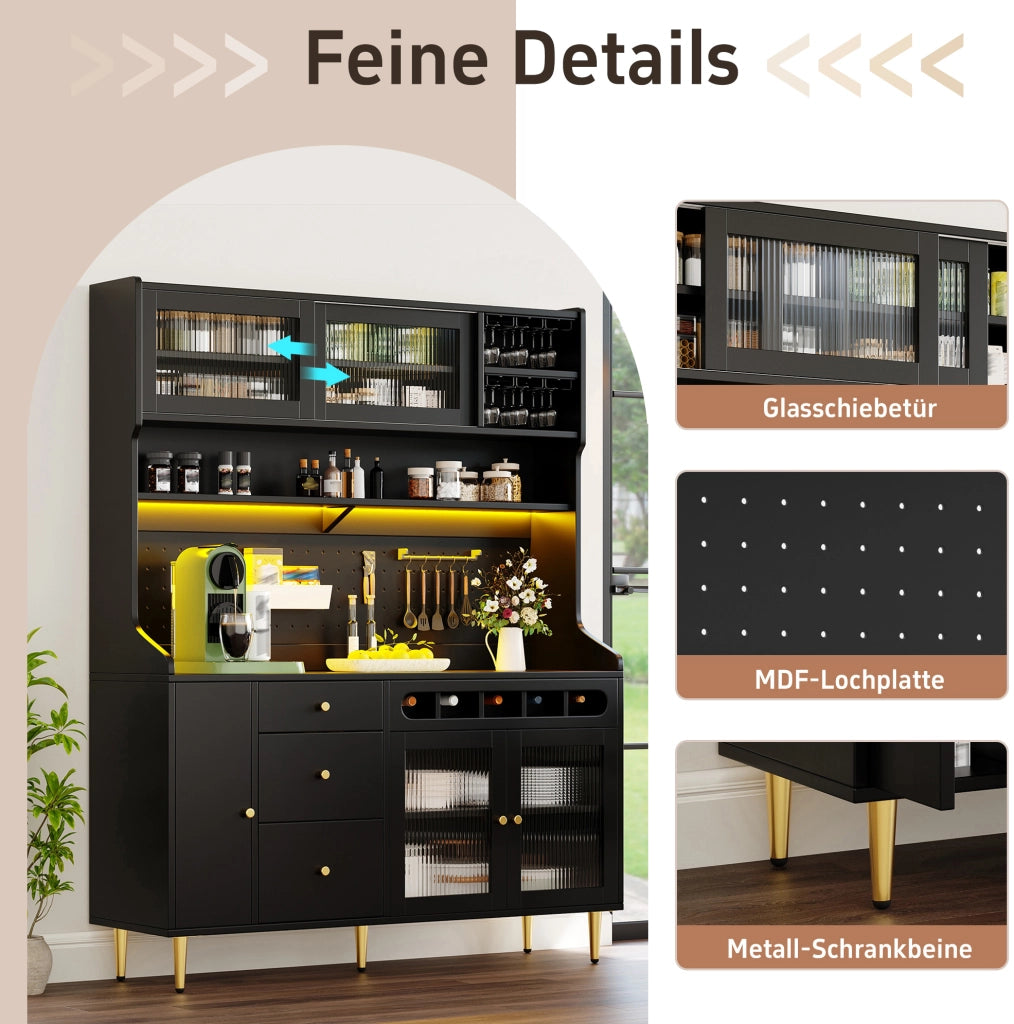 Mobiletto alto con luci LED e scaffali regolabili 145x39x171 cm nero
