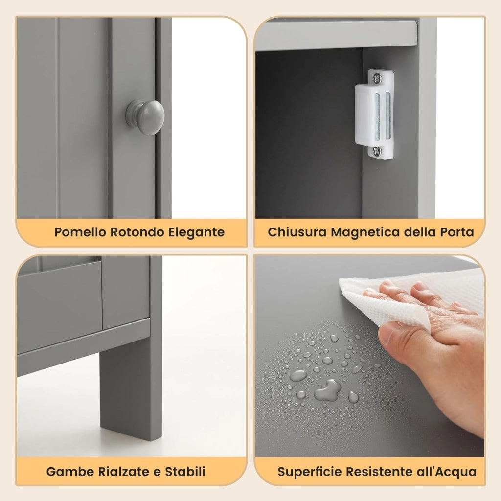 Armadio per Bagno, Mobile Multifunzionale con Anta Singola e Mensola Regolabile, Organizer Moderno di Legno, Tavolino per Casa Salone Camera da Letto Ufficio (Grigio)