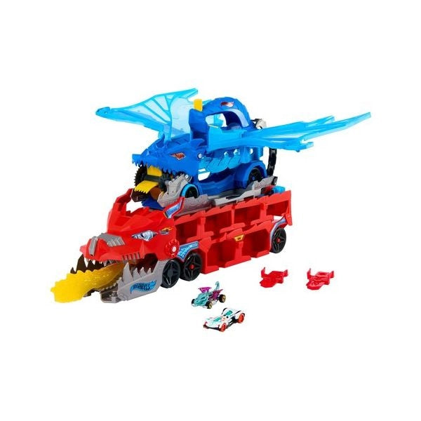 Playset pista mattel jbm72 hot wheels city drago trasportatore trasfor