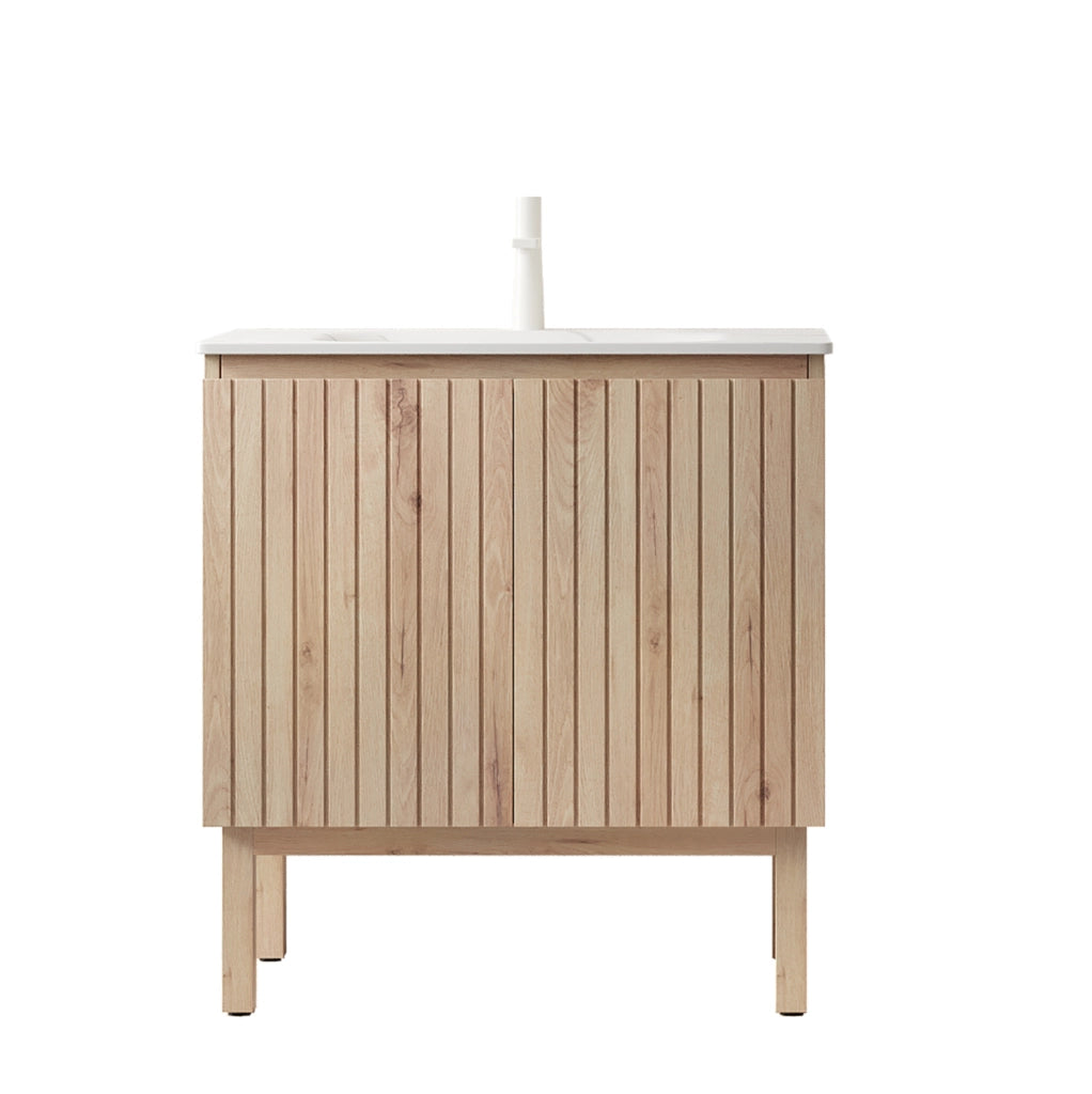 Mobile bagno con lavabo 80,5x46,5x86,5 cm pietra sinterizzata bianca, 2 ante