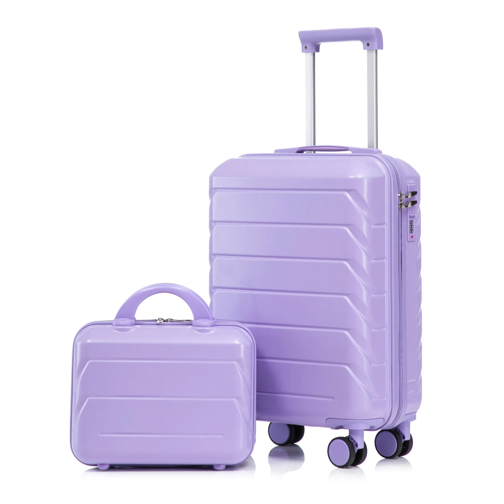 Set 2 valigie ABS con spinner e combinazione, blu + viola, 14"/19" + borsa cosmetica 14