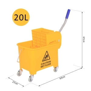 Carrello lavapavimenti 20 litri con strizzatore; due scomparti; plastica; giallo