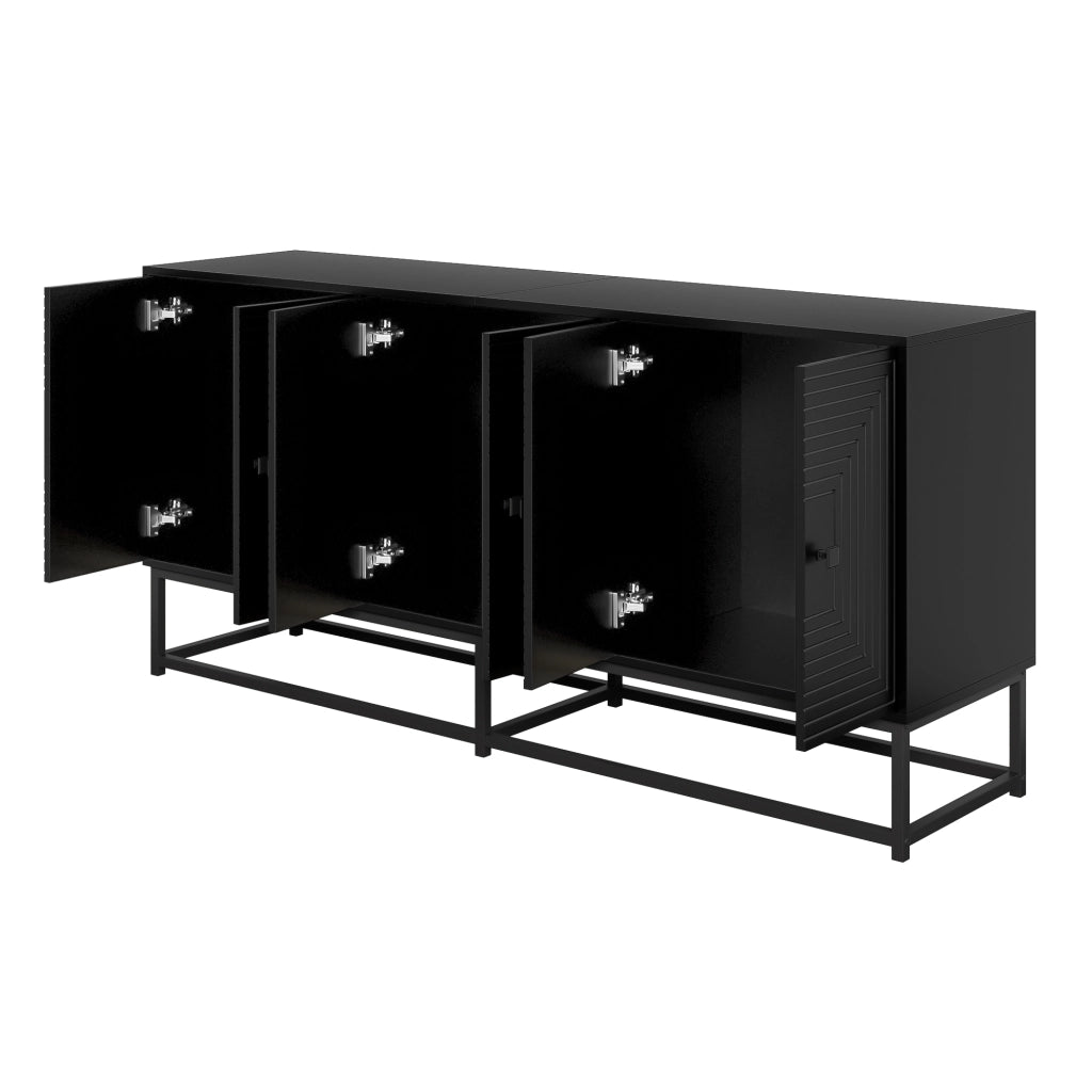 Credenza nera opaca mobile contenitore 3 ante doppie，mobile soggiorno moderno 160x38x75.5 cm