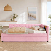 Letto con letto estraibile 90 × 200 cm con rete a doghe USB Tipo-C luce da comodino bouclé rosa