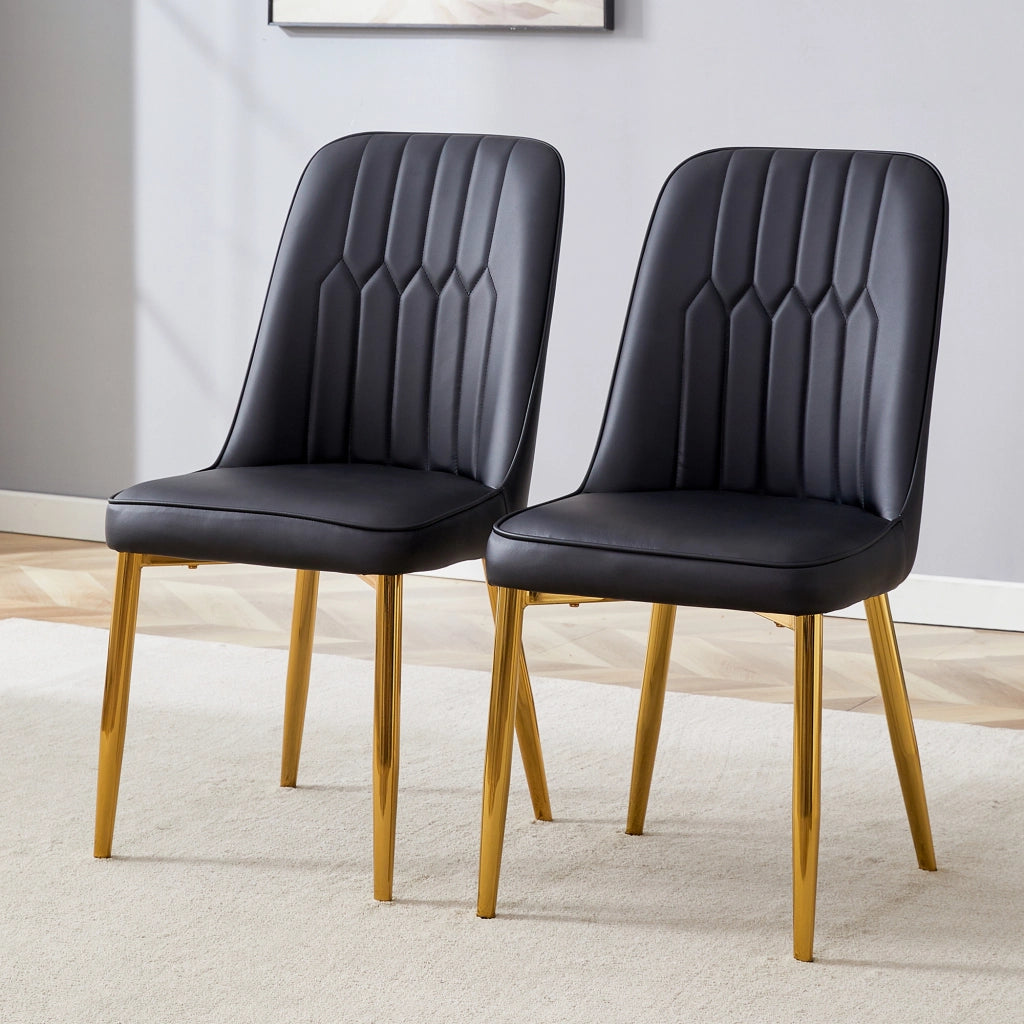 Set 2 sedie da pranzo in ecopelle nera con gambe in metallo oro 43 x 41,5 x 89 cm