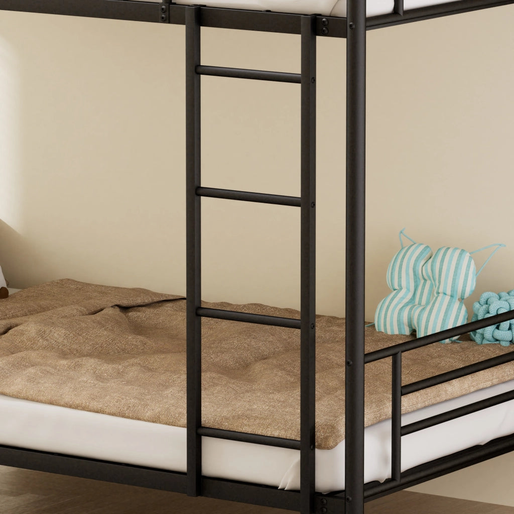 Letto a castello 90×190 cm con scala antiscivolo e barriera di sicurezza; senza materasso; acciaio; nero