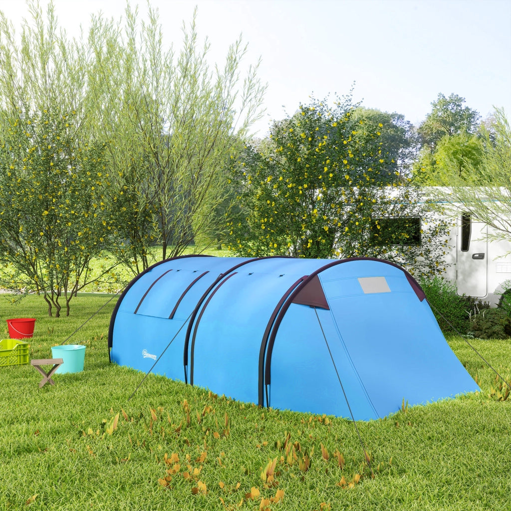 Tenda da Campeggio per 3-4 Persone Tenda Familiare Impermeabile 3000mm con 2 Vani Zona Giorno e Notte Azzurro Cielo