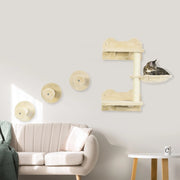 Set di gradini da parete per gatti 4 pezzi con tiragraffi amaca e piattaforma beige in peluche per arrampicarsi