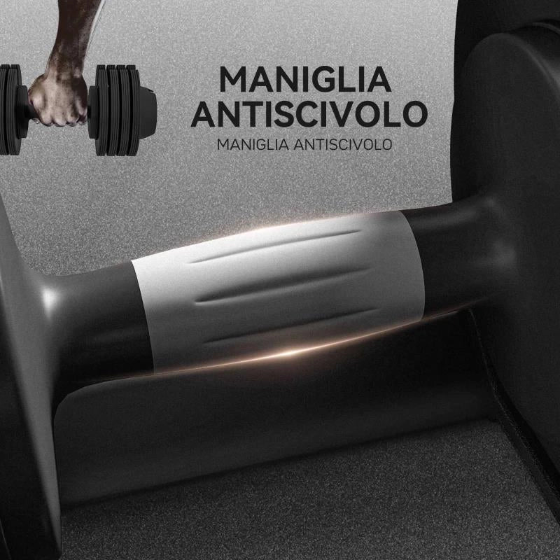 KIT PESI REGOLABILI 7/13/18/24 KG CON PORTA MANUBRI E IMPUGNATURA ANTISCIVOLO, 37X18X18 CM, NERO