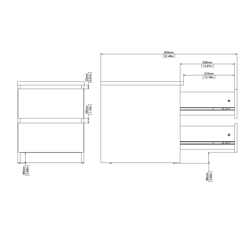 Azar, Comodino 2 Cassetti, 40x40x50h cm Beige