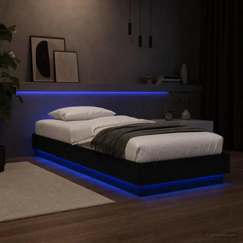 Letto con LED Rovere Nero 80 x 200 cm Legno ingegnerizzato 8009009