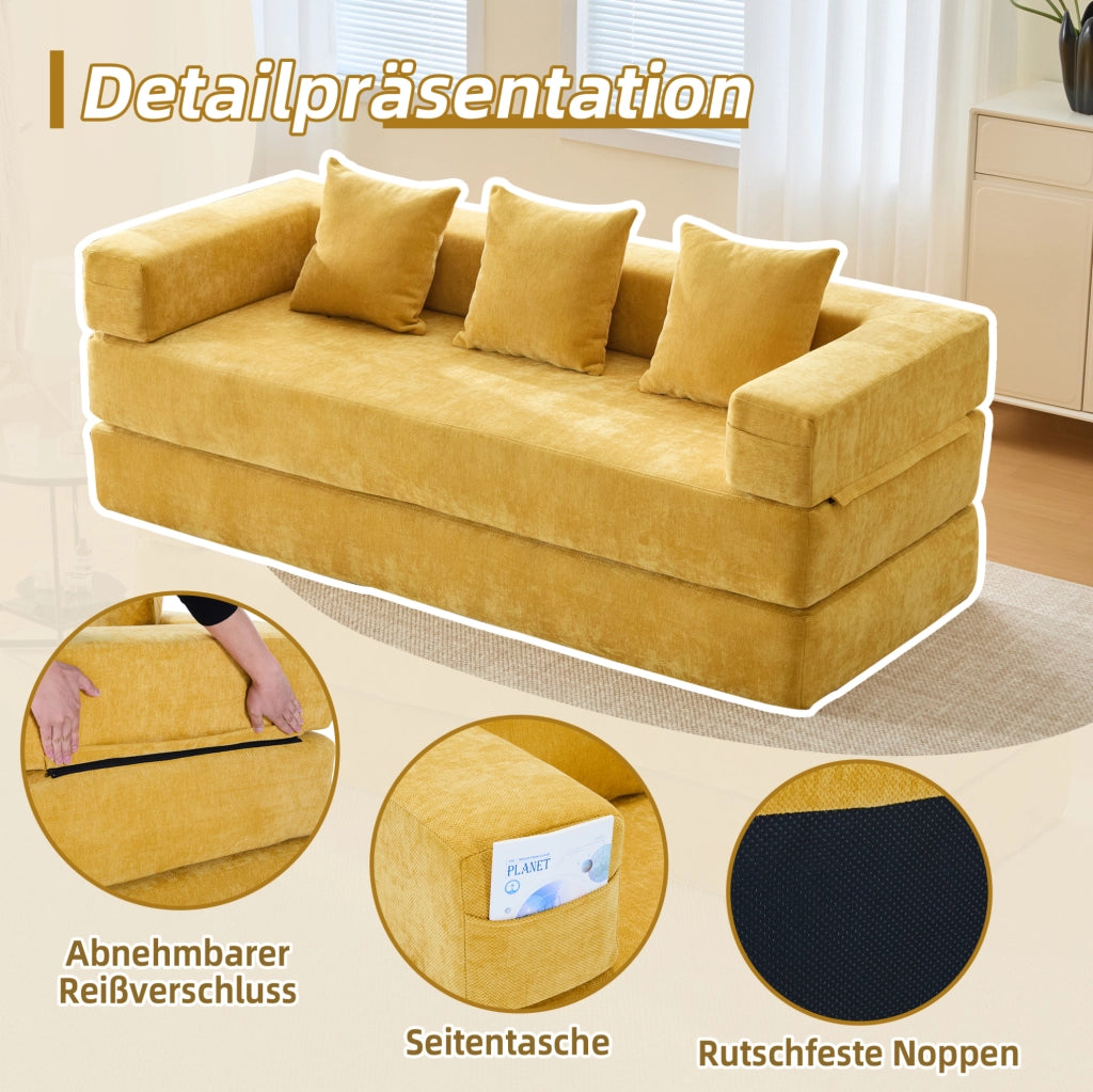 Modulo Divano in Chenille Morbido con Tasche Laterali e Base Antiscivolo 198x79x60 cm