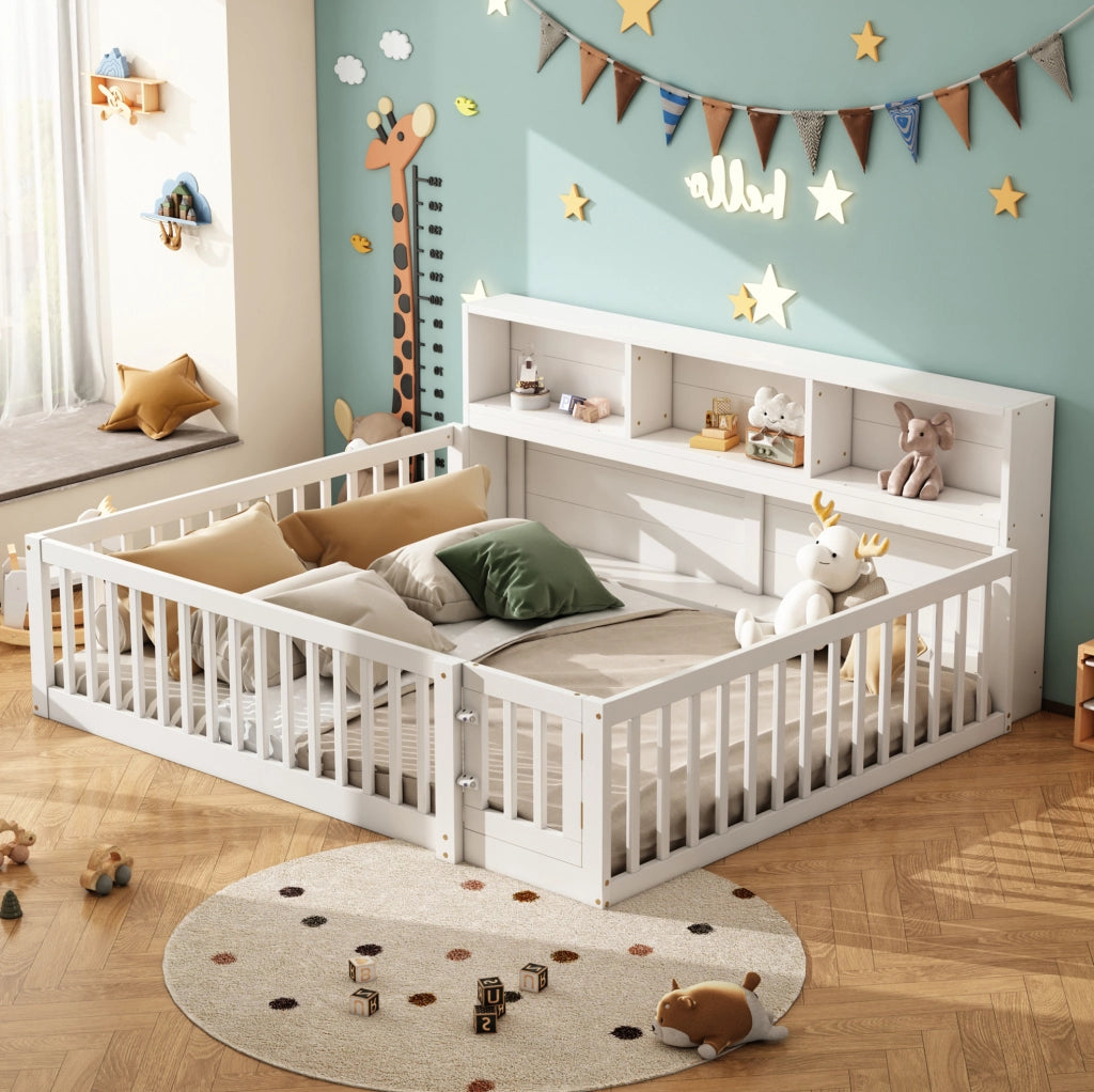 Letto per bambini 140x200 cm con sponde e vani laterali