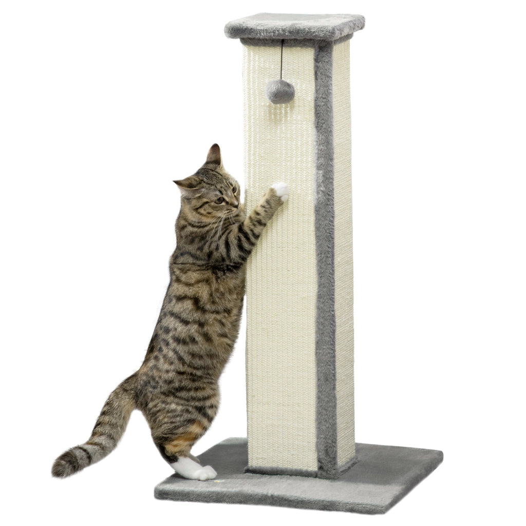 Tiragraffi per Gatti con Palla ¨C Xylo ¨C Sisal e Peluche Grigio 41x41x81cm