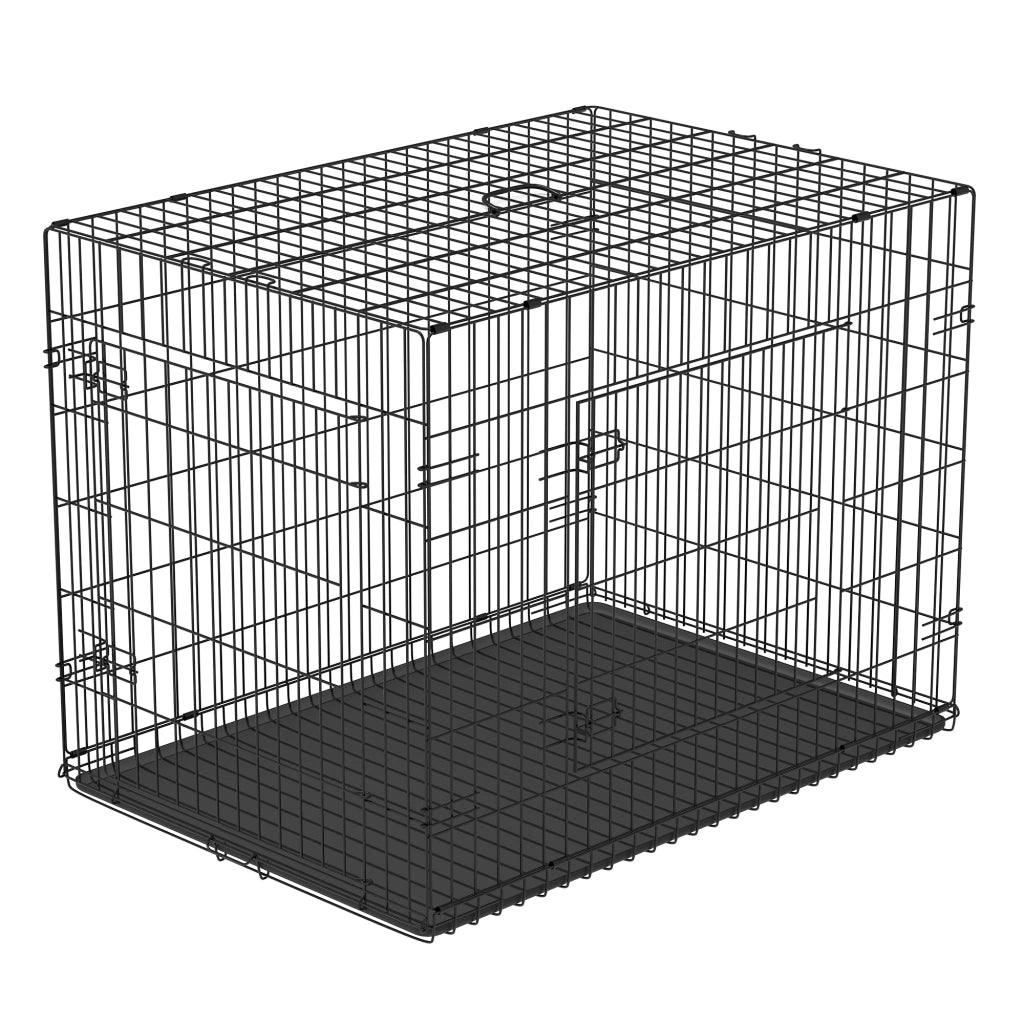 Gabbia per Animali Domestici in Acciaio Pieghevole con Maniglia Superiore e Doppia Apertura, 75x48.4x53 cm