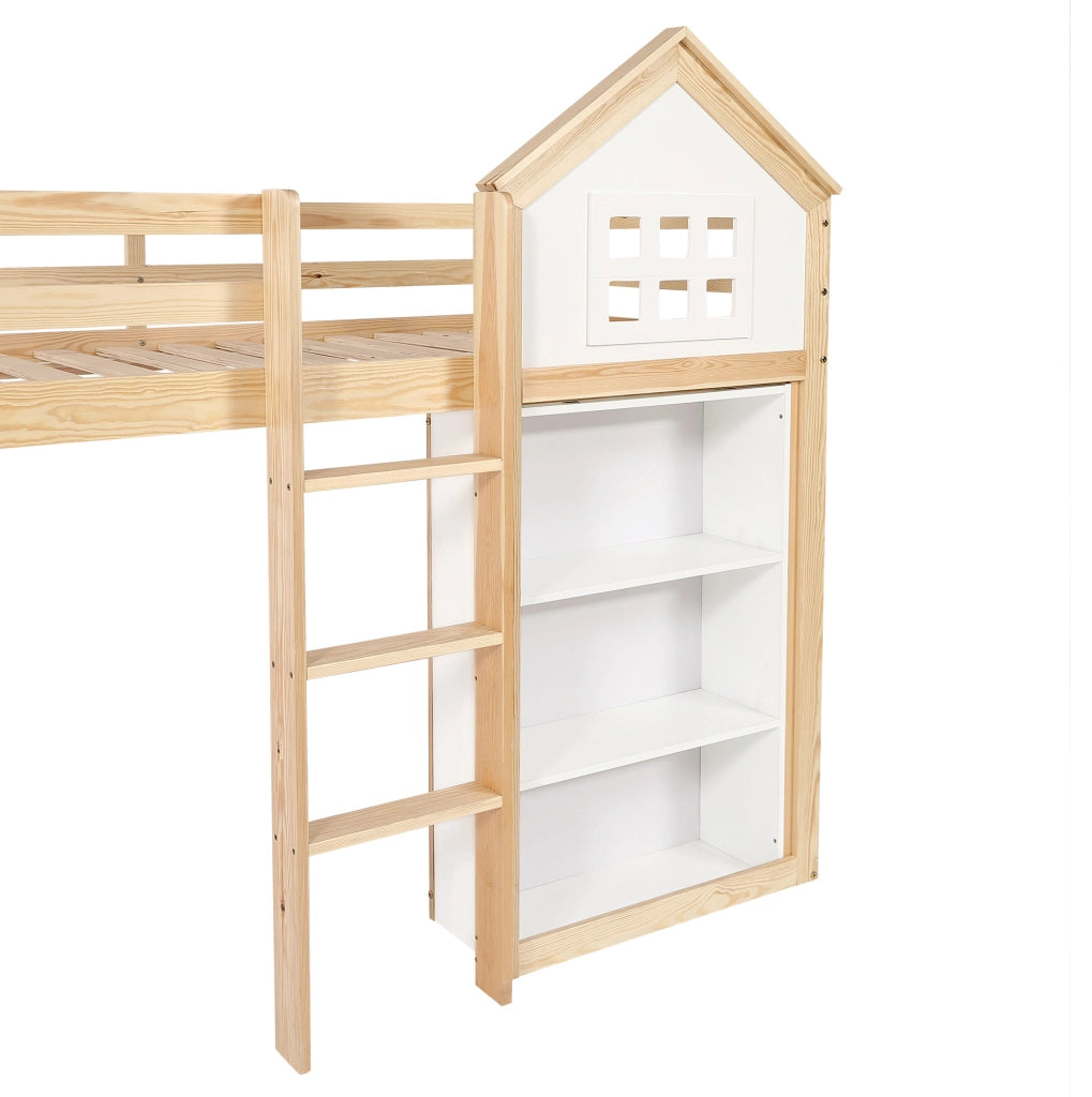 Letto a soppalco per bambini con cassetti e vani 90 x 200 cm