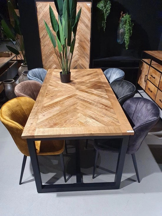 Tavolo da pranzo in mango e metallo 220x90x76 cm
