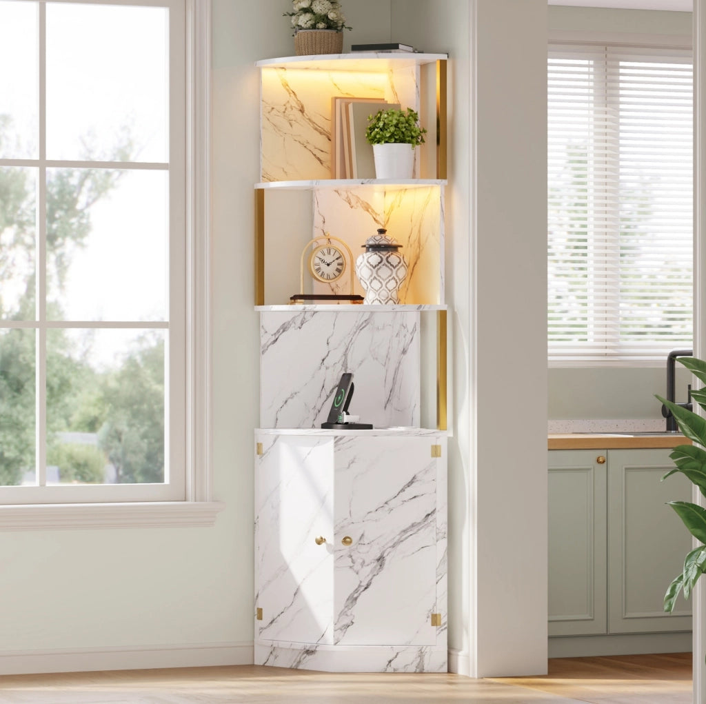 Armadio angolare 38x38x180 cm bianco in MDF, con ripiani aperti