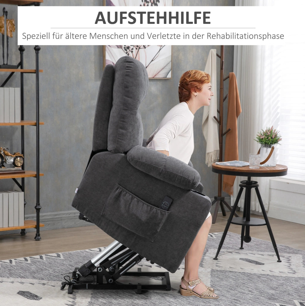 Poltrona Relax Elettrica con Funzione Massaggio e Riscaldamento, Rivestimento in Flanella Grigio Scuro con Sollevamento e Reclining
