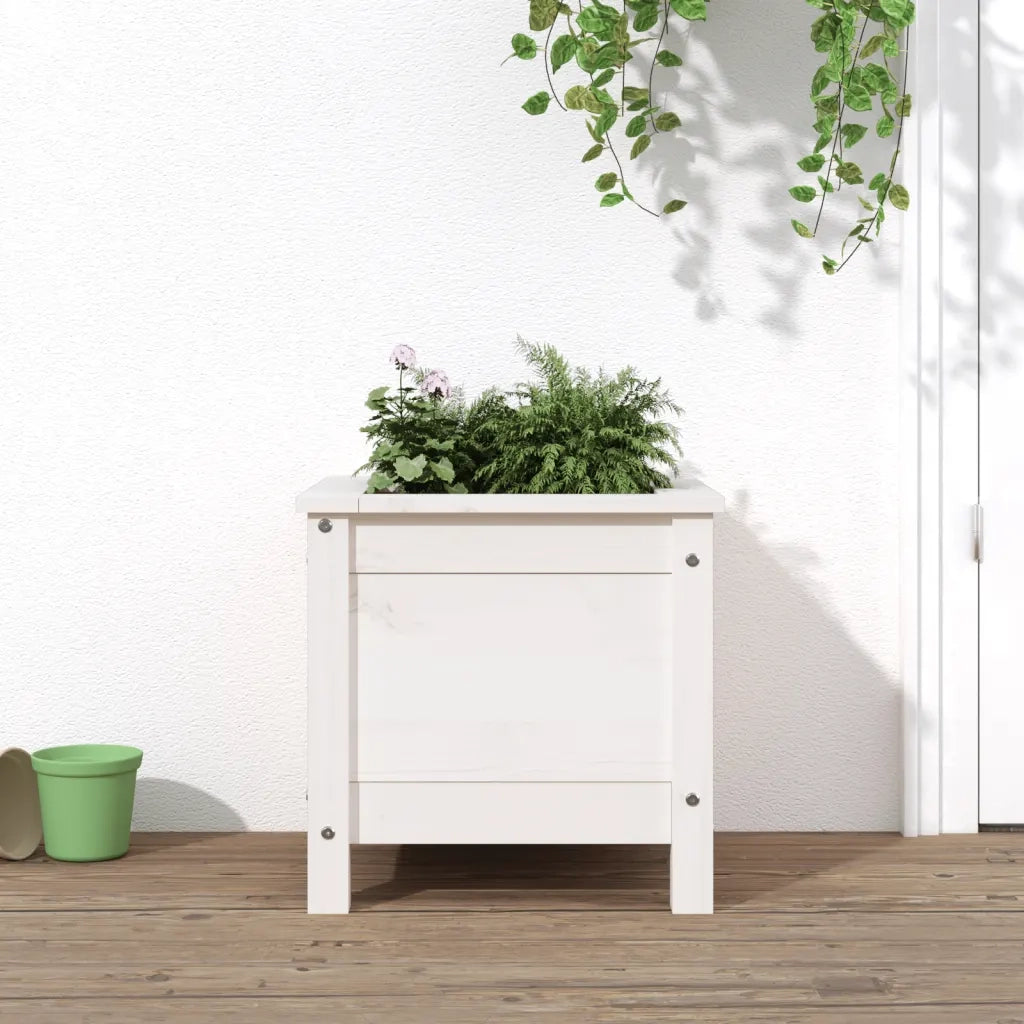 Fioriera da Giardino-Vaso da Esterno Bianca 40x40x39 cm Legno Massello di Pino