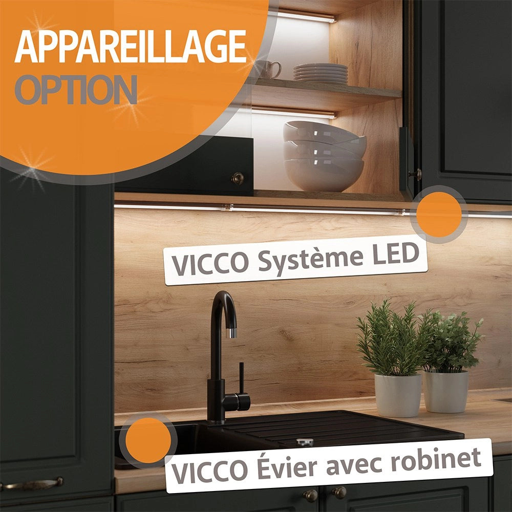 Vicco Cucina componibile Nero lucido/bianco 200 cm , PL Rovere