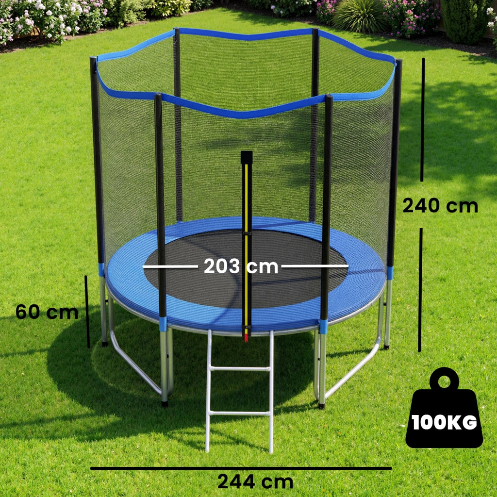 Trampolino da Giardino per Bambini con Rete di Sicurezza e Scala ¨C Minimal ¨C Blu ?244 cm