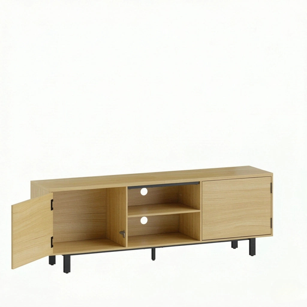 Mobile TV 160x35x55.5 cm con ante a pressione in pannello truciolare e metallo naturale e nero